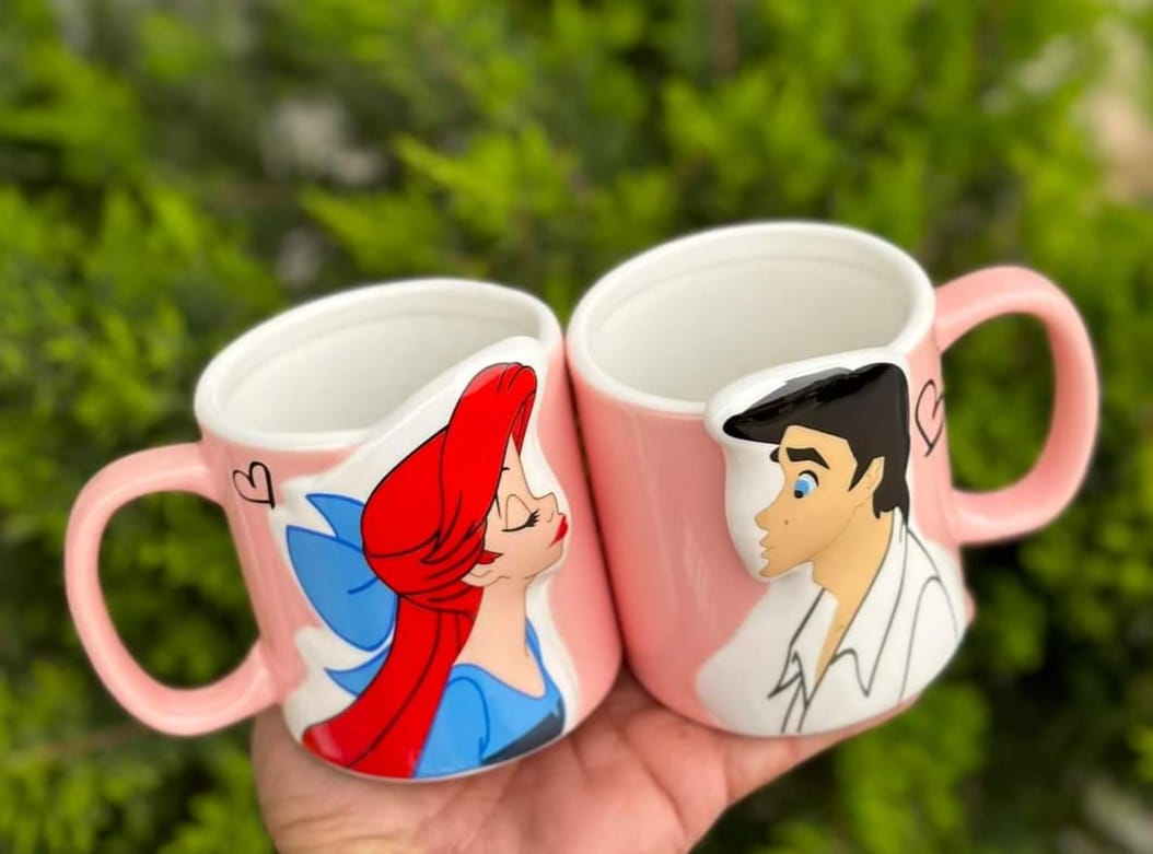 Genuine Disney Little Mermaid Ariel & Eric Pair Kiss Mug Cups Set