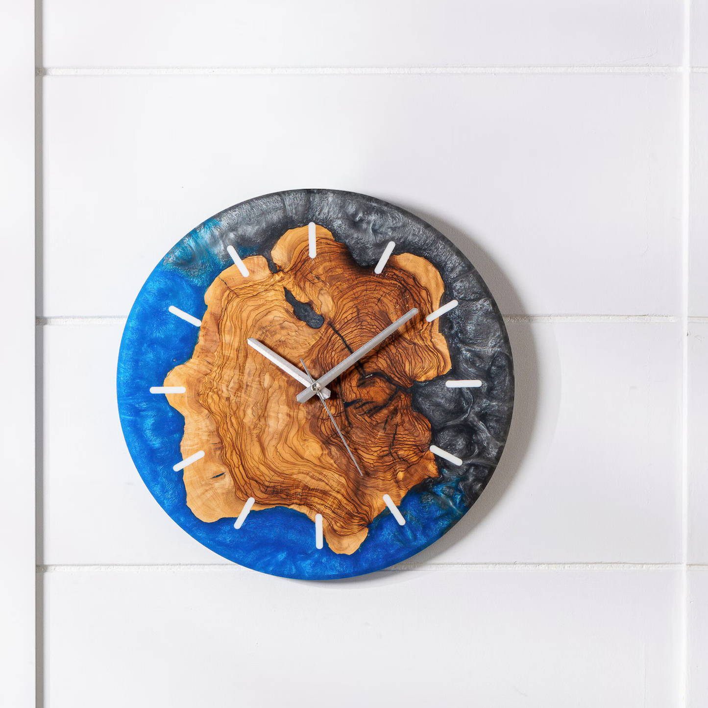 9 Custom Made Resy and Olive Wood Wall Clock