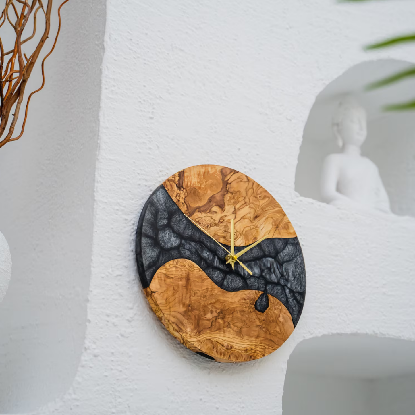 6 Custom Made Resy and Olive Wood Wall Clock