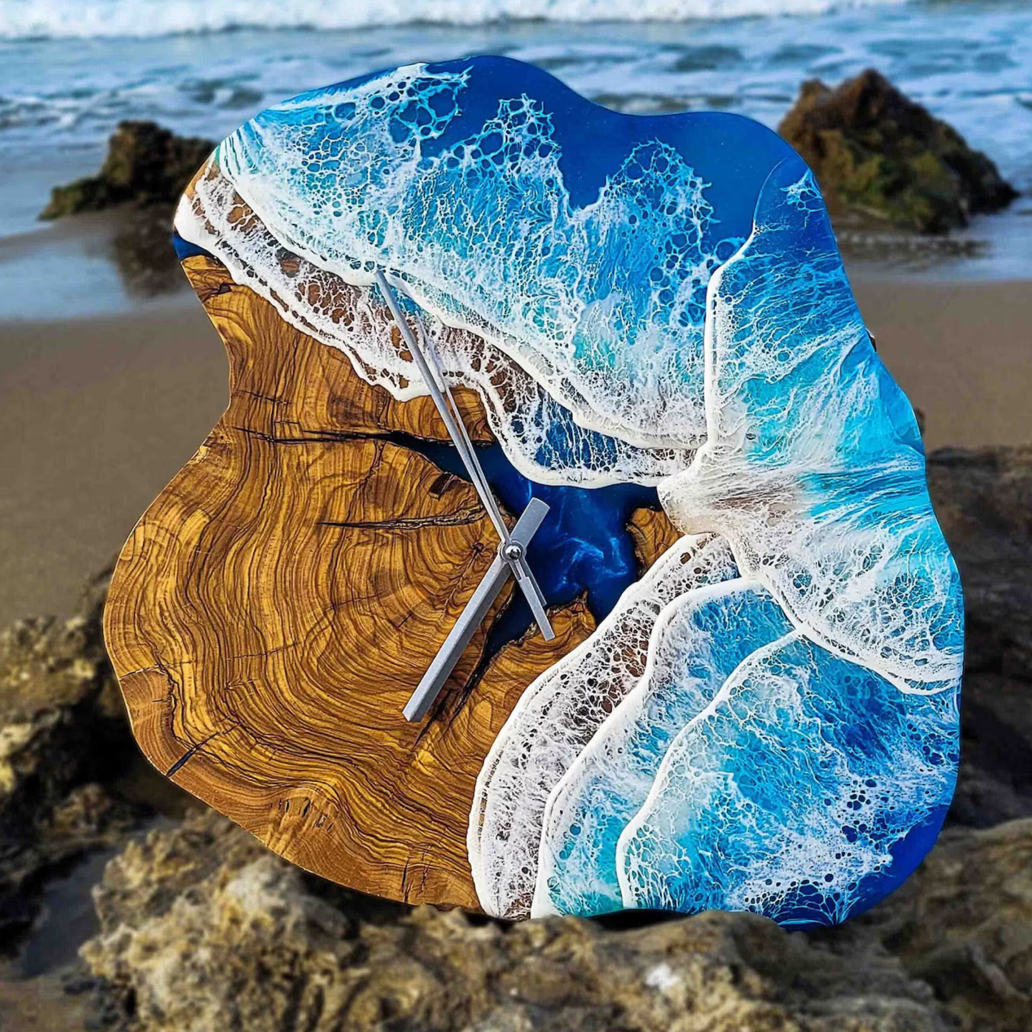 1 Custom Made Resin & Olive Wood Wall Clock