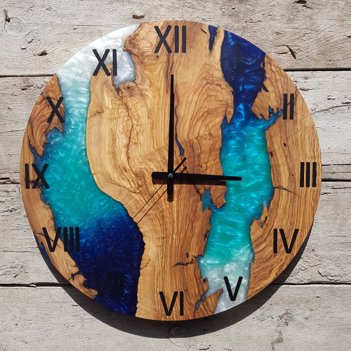 Custom Made Resy and Olive Wood Wall Clock 16