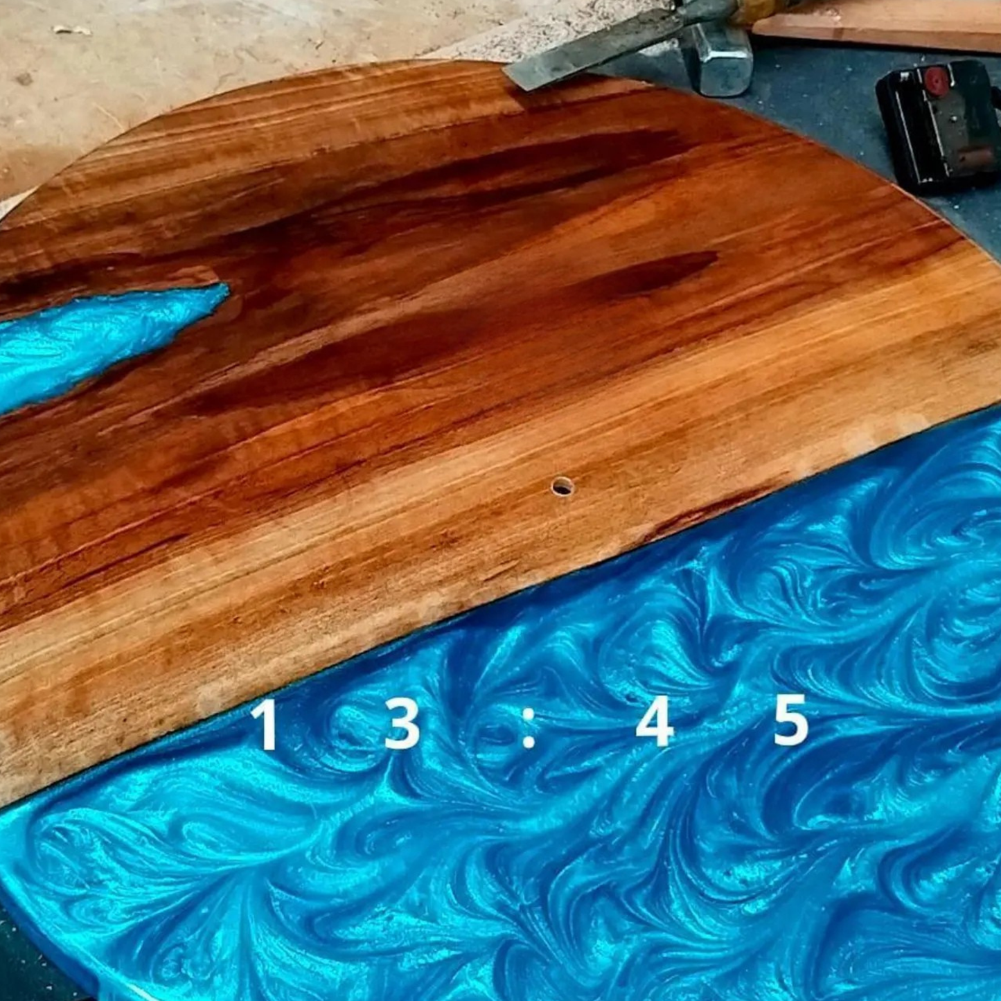 13 Custom Made Resy and Olive Wood Wall Clock