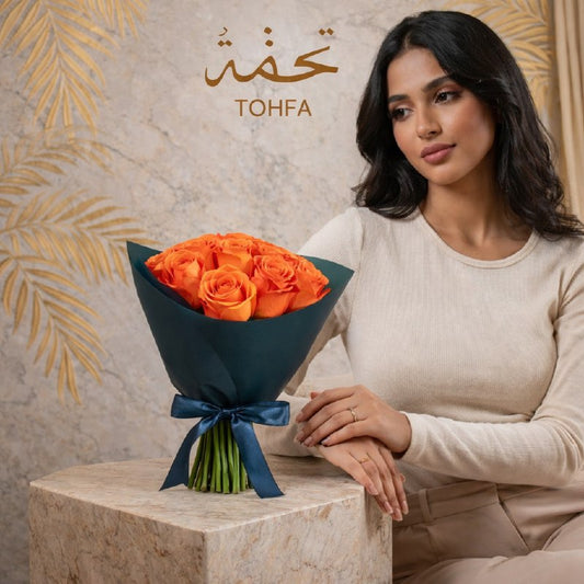 باقة جوري برتقالي لامعة | 12 جوري