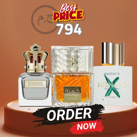 عطر خمرة 30مل + عطر سكاندال 100مل+ عطر نيشان اكس 100مل