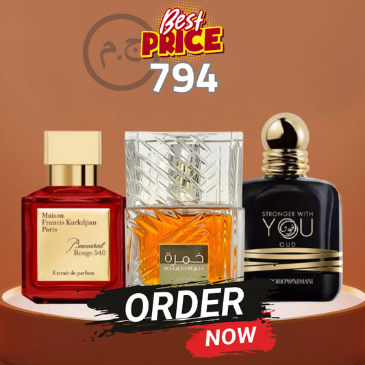 عرض مجموعة عطر خمرة ٤٠ مل+ عطر انتنس عود 100مل + عطر بكرات روج 100مل