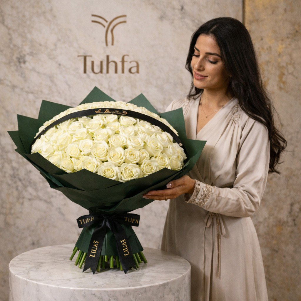باقة جوري ابيض نقية | 250 زهرة