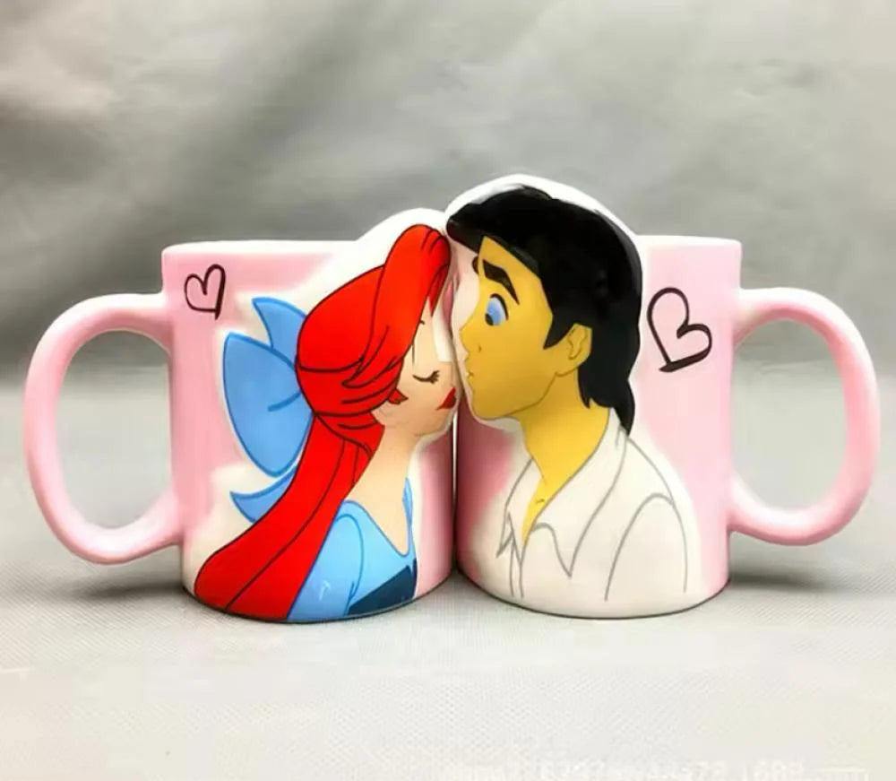 Genuine Disney Little Mermaid Ariel & Eric Pair Kiss Mug Cups Set