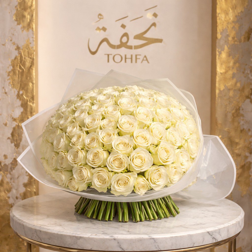 باقة جوري ابيض نقية | 250 زهرة