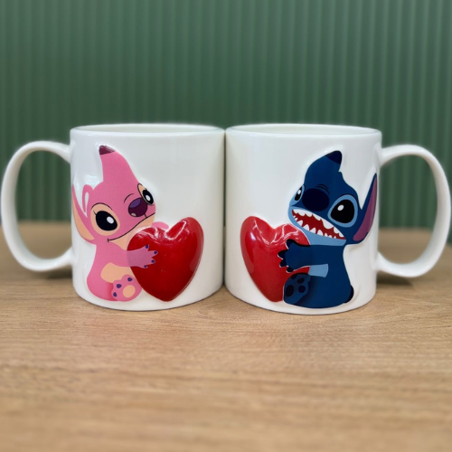 Cartoon Stitch 3D Couple Porcelain Mug (Set of 2) 300 ML