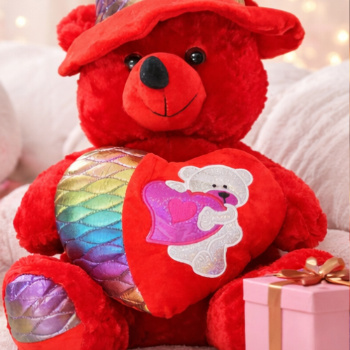 دبدوب الحُب الاحمر مع طاقية😍 مع قلب بين ايدي❤️ محشي ...