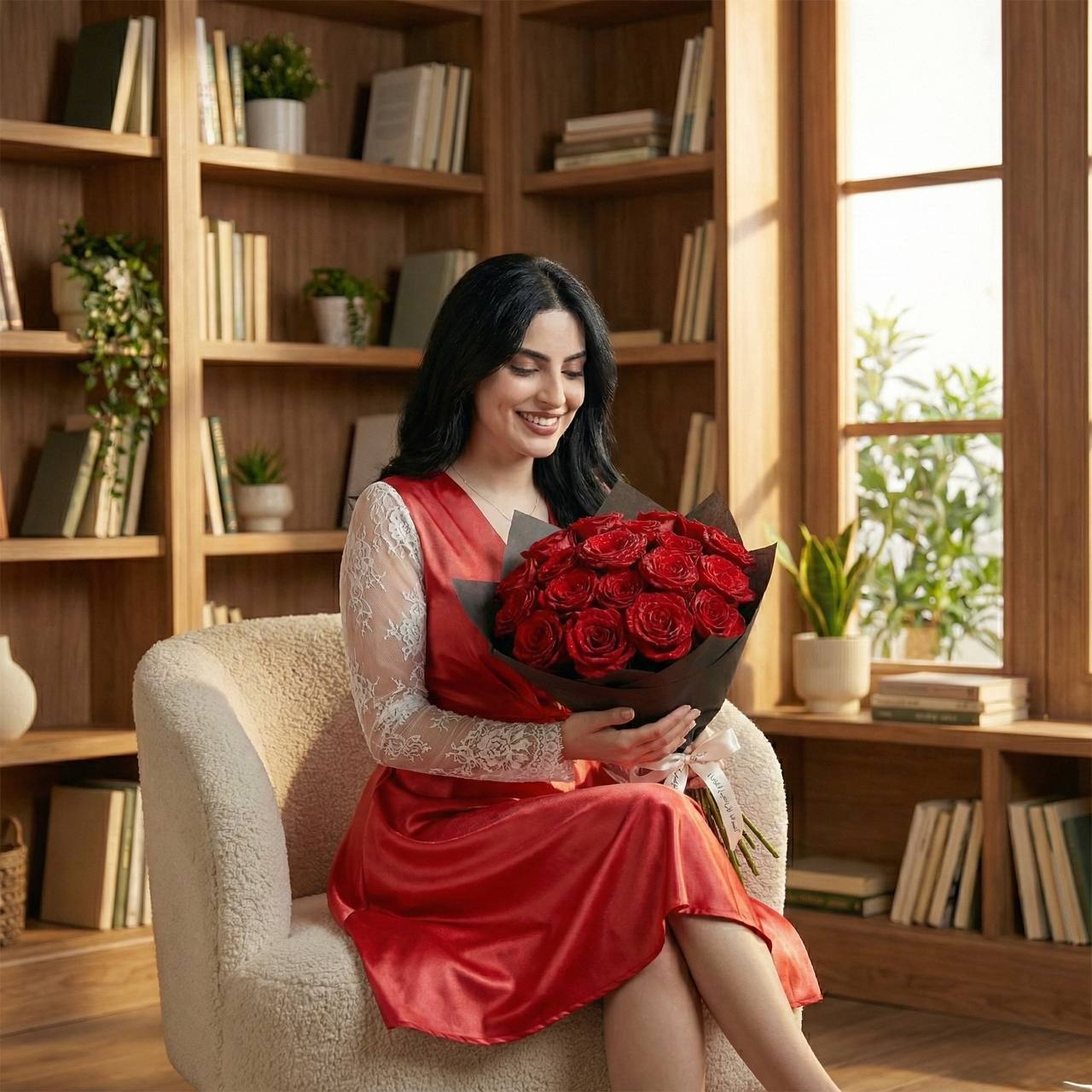 باقة عناق الجوري الأحمر | 15 زهرة