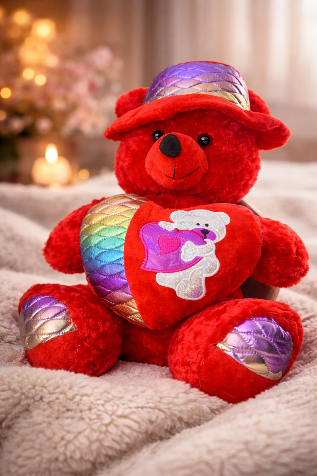 دبدوب الحُب الاحمر مع طاقية😍 مع قلب بين ايدي❤️ محشي ...