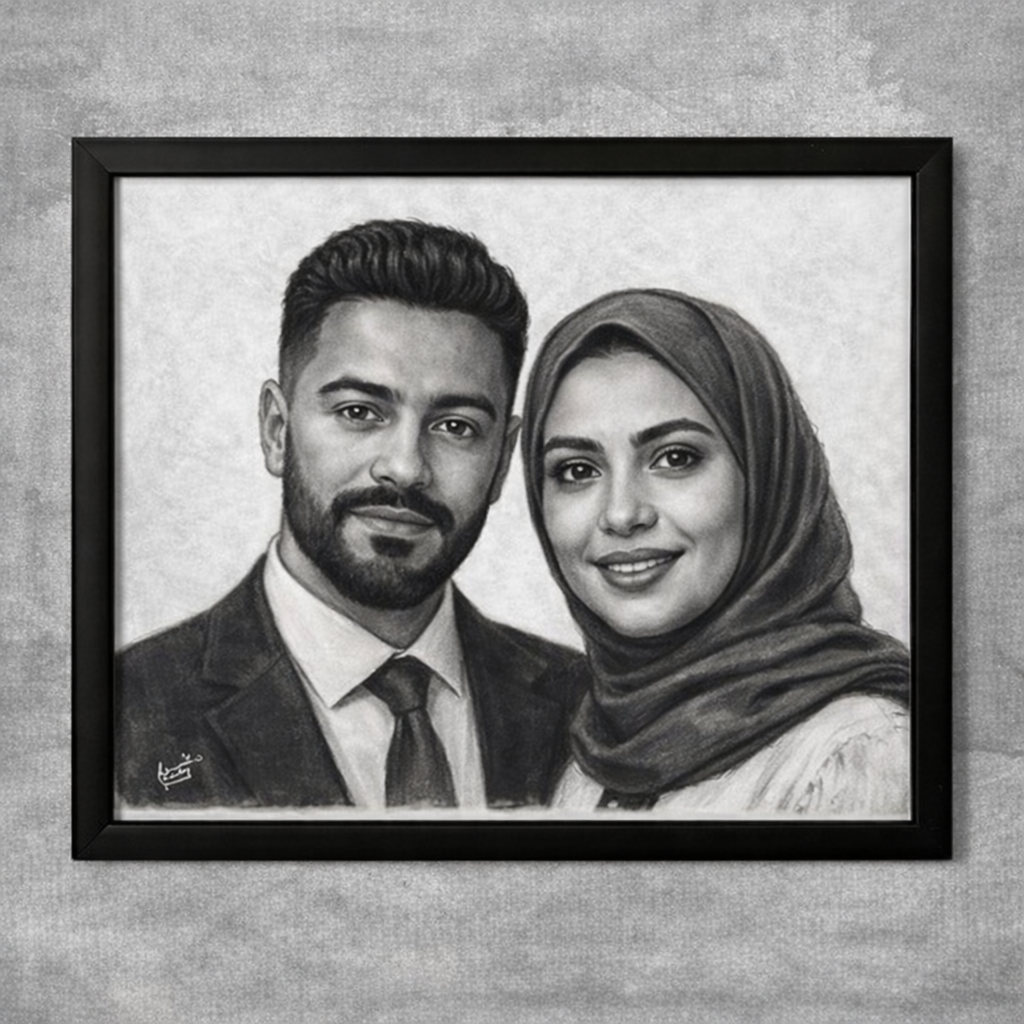 Hand-drawn charcoal frames for two people