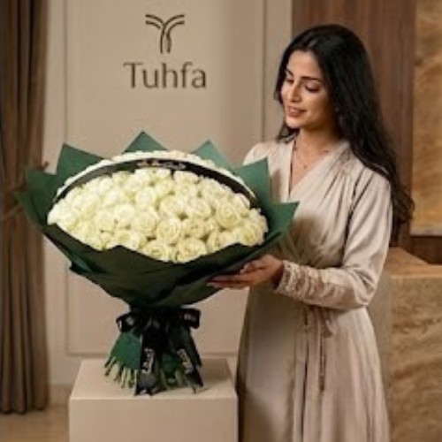 باقة جوري ابيض نقية | 250 زهرة