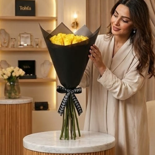 باقة جوري الإشراقة الذهبية | 15 جوري