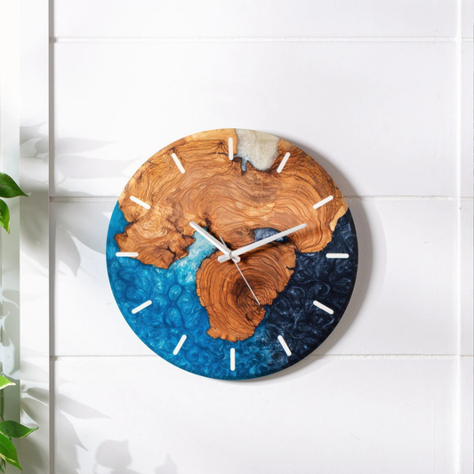 11 Custom Made Resy and Olive Wood Wall Clock
