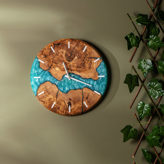 8  Custom Made Resy and Olive Wood Wall Clock