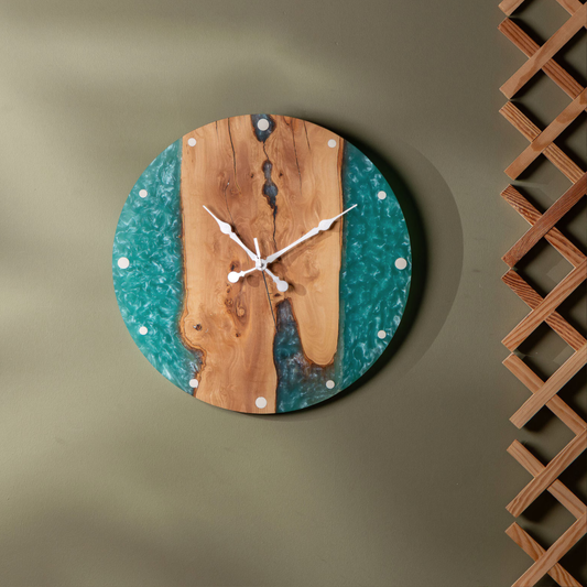 7  Custom Made Resy and Olive Wood Wall Clock