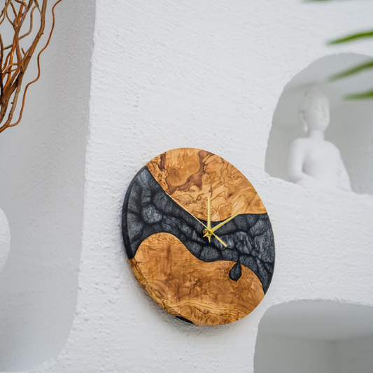6  Custom Made Resy and Olive Wood Wall Clock