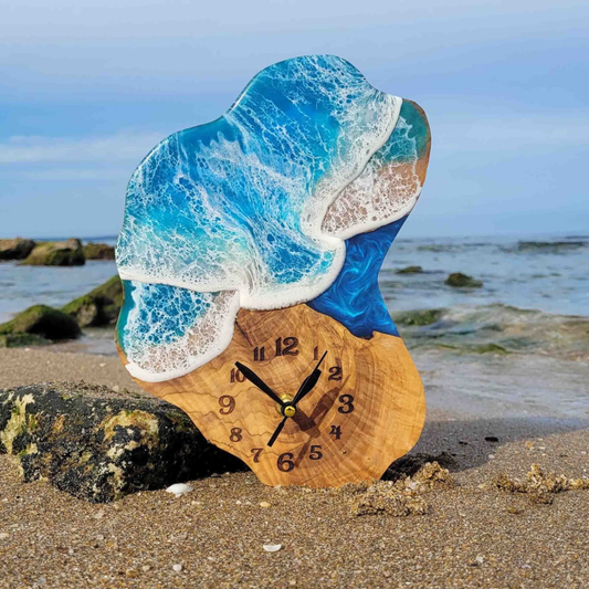 4 Custom Made Resin & Olive Wood Wall Clock