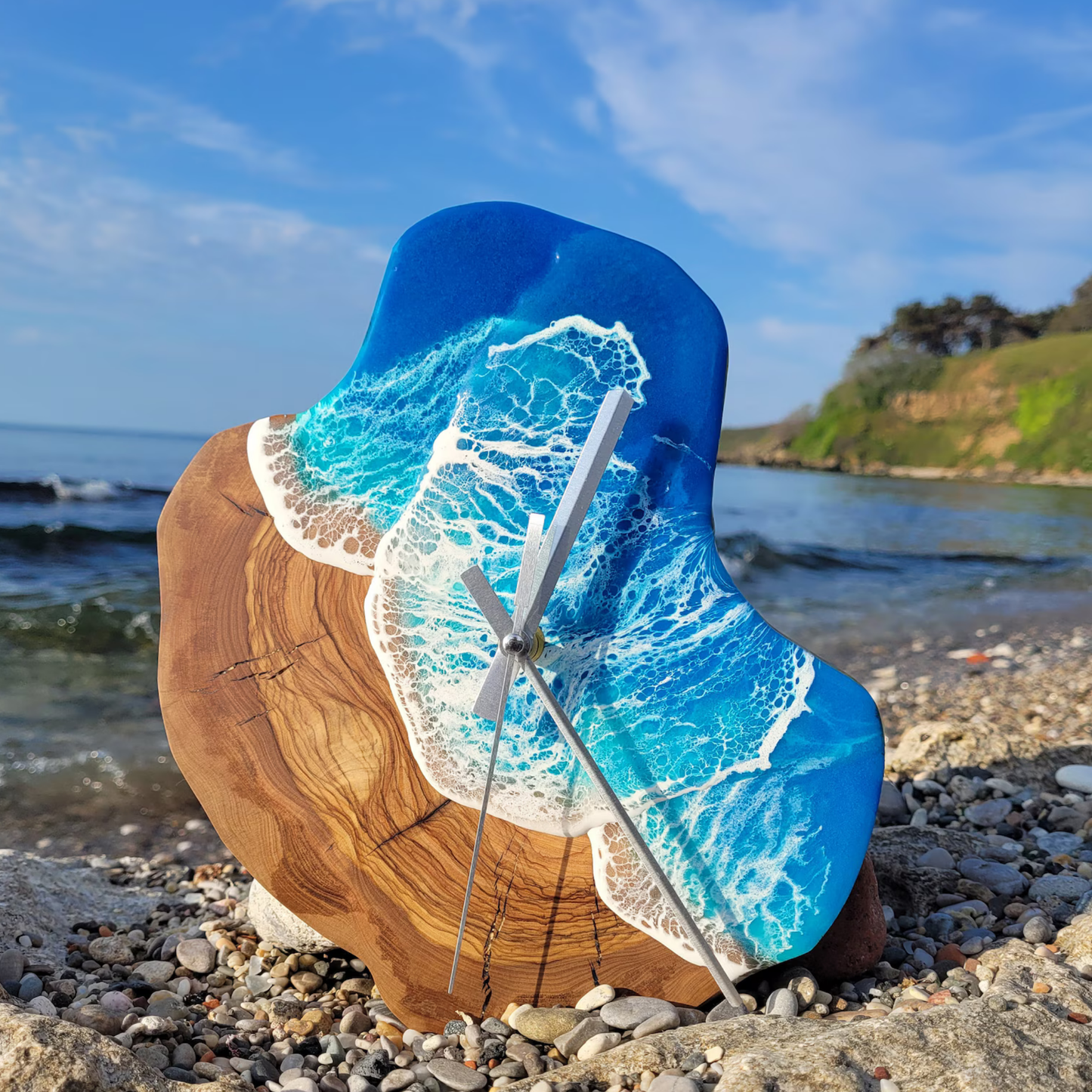 3 Custom Made Resin & Olive Wood Wall Clock