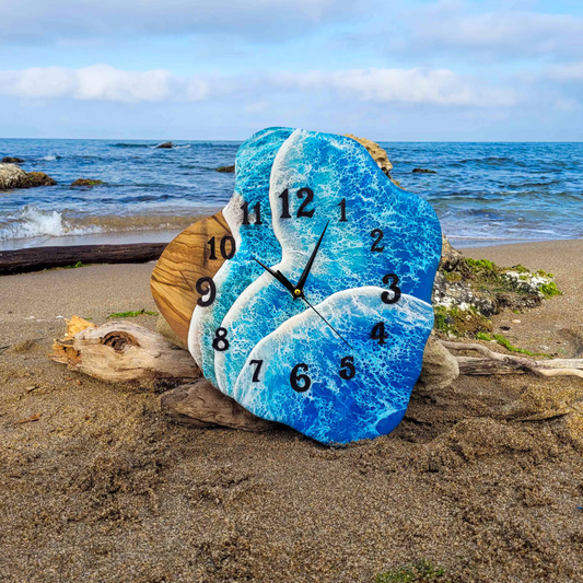 2 Custom Made Resin & Olive Wood Wall Clock