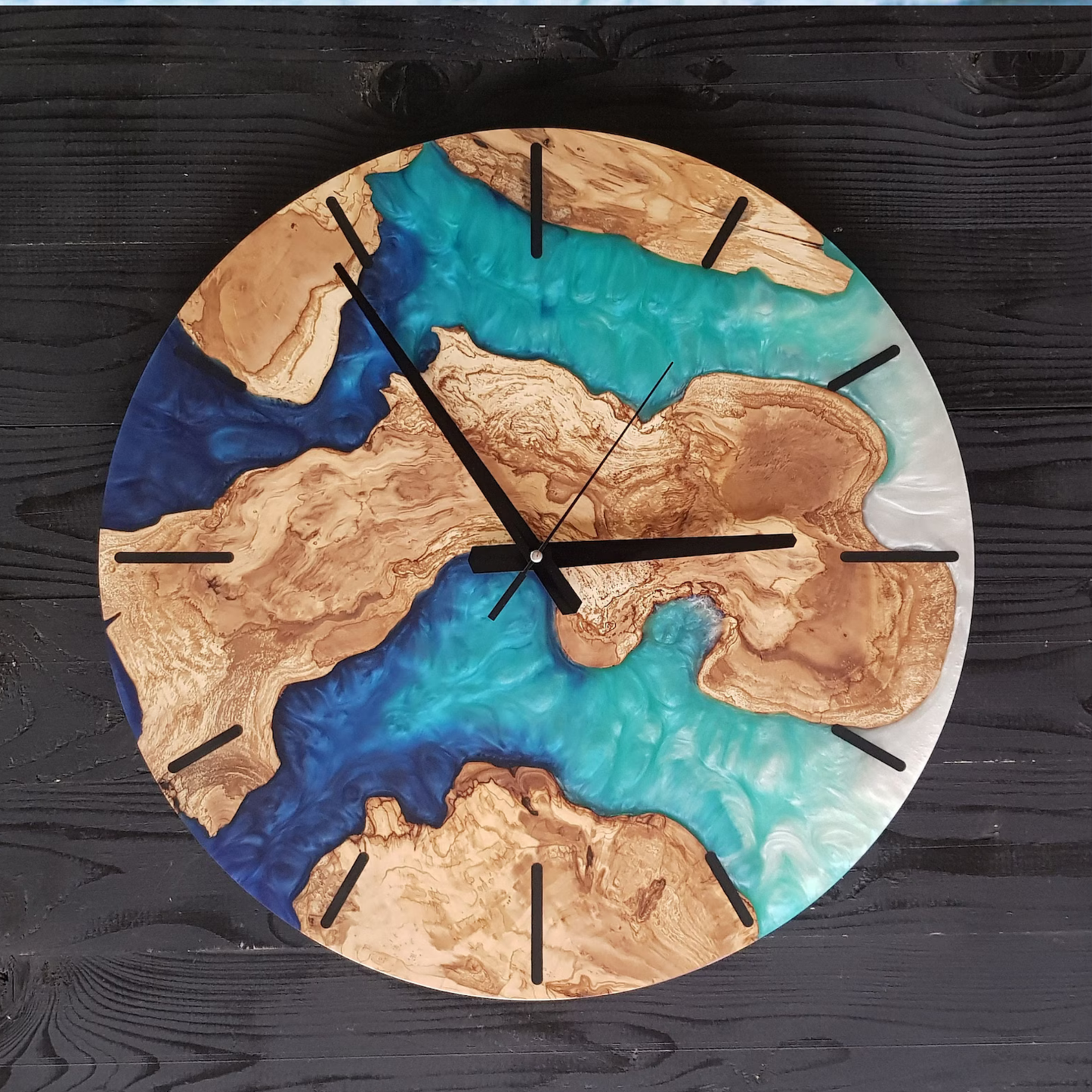 Custom Made Resy and Olive Wood Wall Clock 17