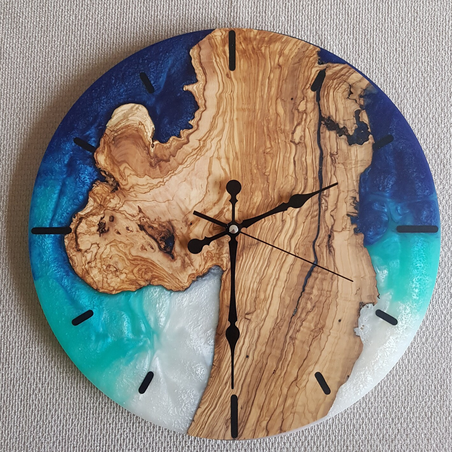 Custom Made Resy and Olive Wood Wall Clock 15