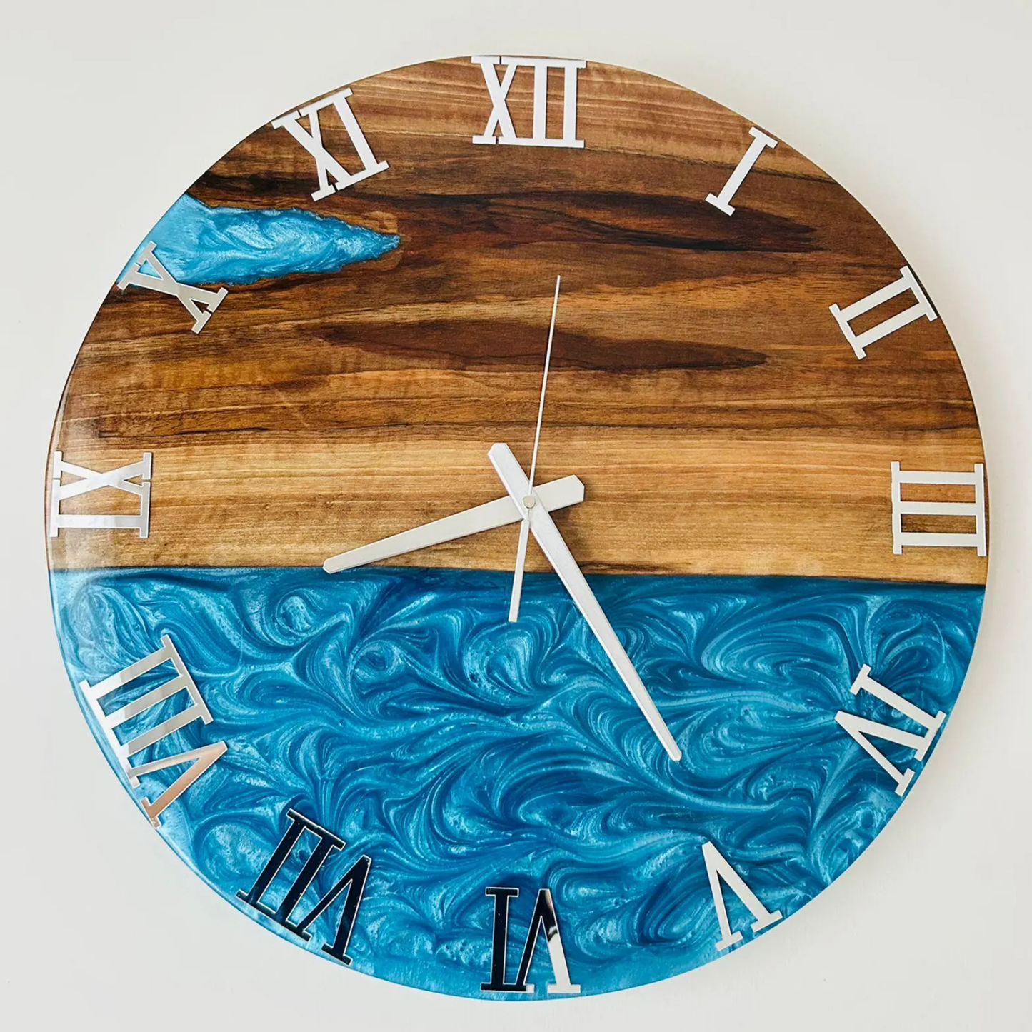 13 Custom Made Resy and Olive Wood Wall Clock