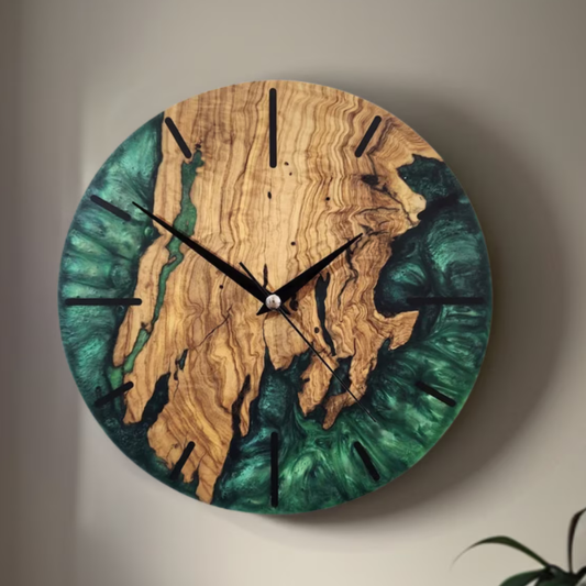 8 Custom Made Resy and Olive Wood Wall Clock1