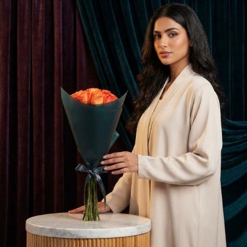 باقة جوري برتقالي لامعة | 12 جوري