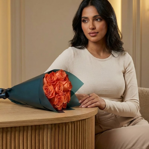 باقة جوري برتقالي لامعة | 12 جوري