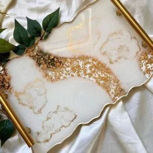 صينية ضيافة من الريزن بمقبض ذهبي مميز 5