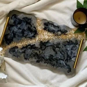 صينية ضيافة من الريزن بمقبض ذهبي مميز 2