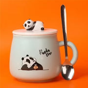 Cute Panda Mug with Lid and spoon (Green)