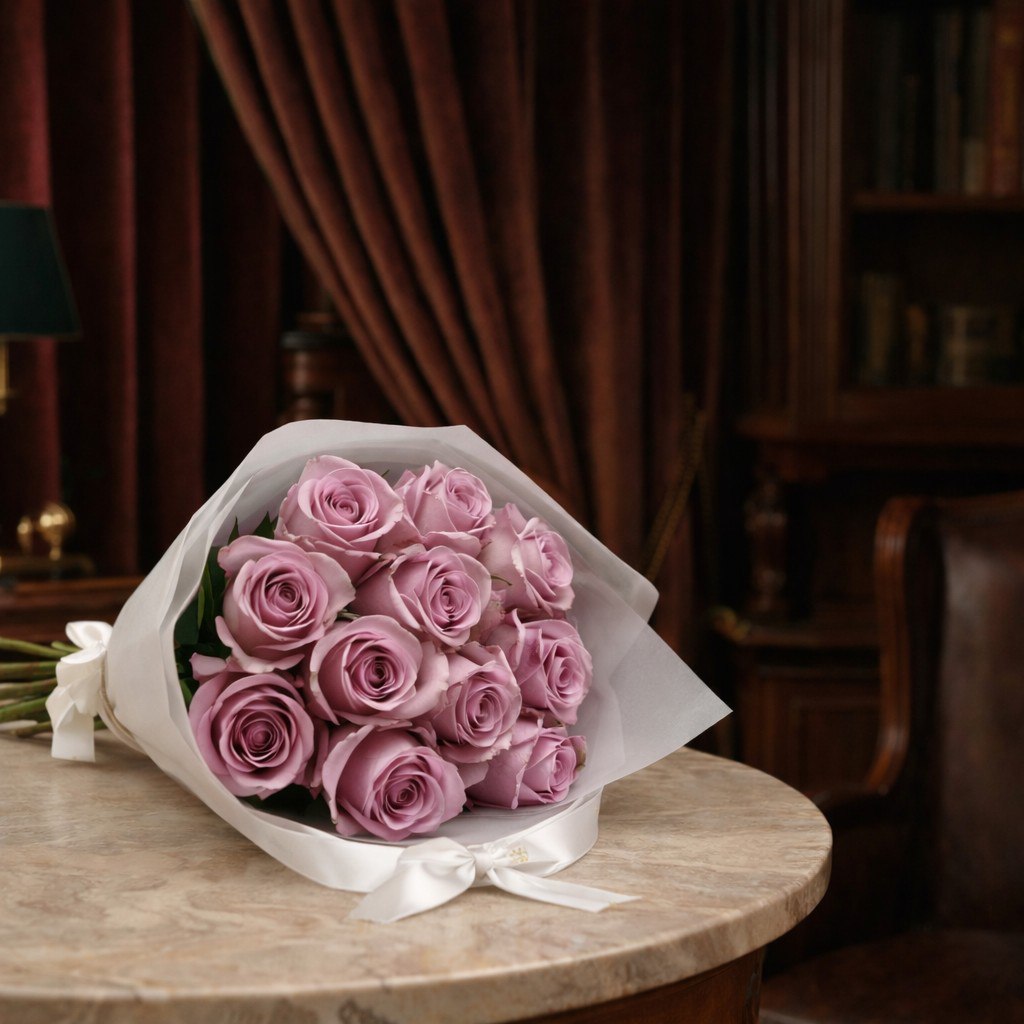 باقة الجوري البنفسجي الرائع | 12 زهرة