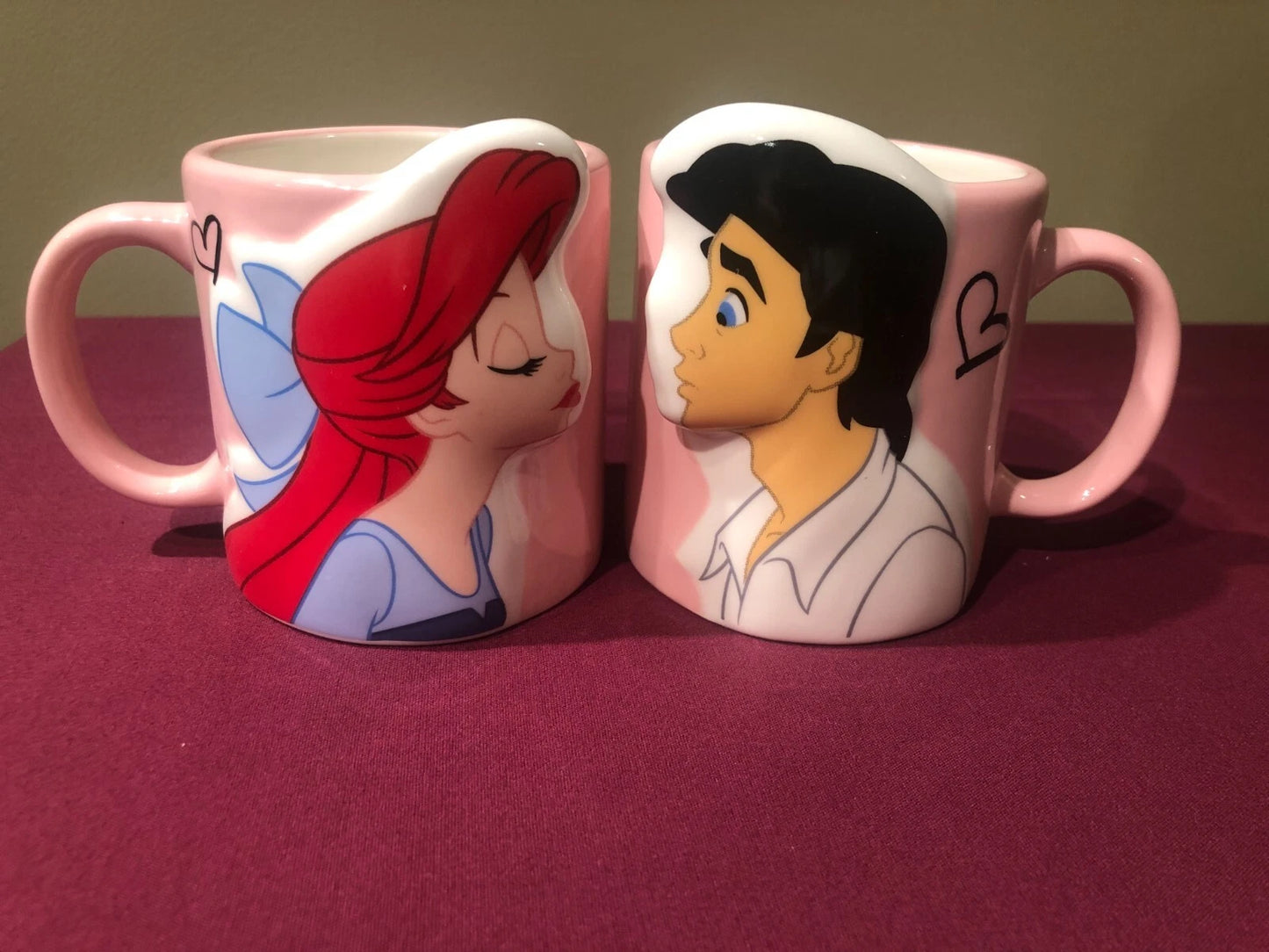 Genuine Disney Little Mermaid Ariel & Eric Pair Kiss Mug Cups Set